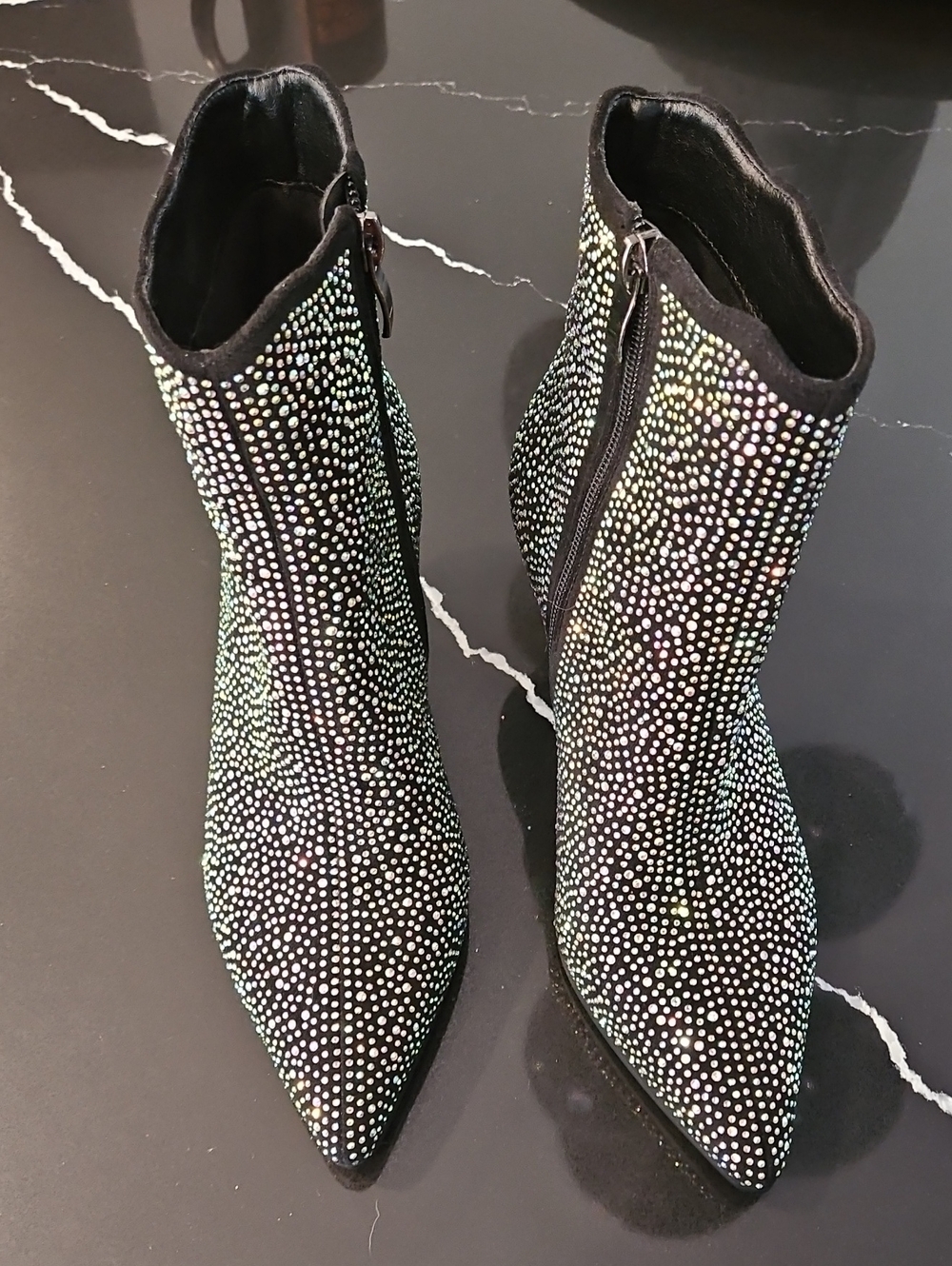 Patrizia Spring Step Rhinestone Ankle Boots Size 7 Black Sparkly Bootie - Picture 2 of 11